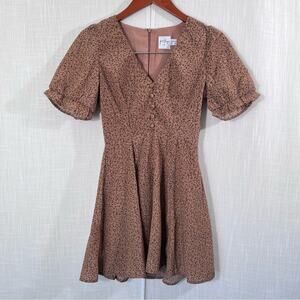 Princess Polly Tan Fit & Flare Puff Sleeve Mini Dress Size 4